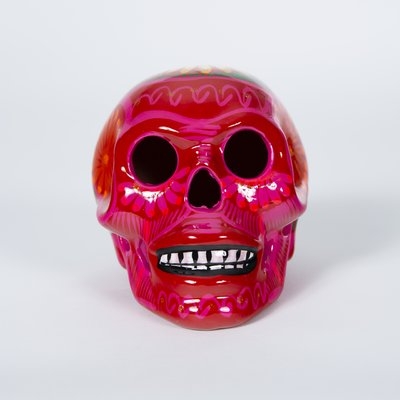 Willoughby Medium Patterned Ceramic Day of the Dead Skull Sculpture - Image 0
