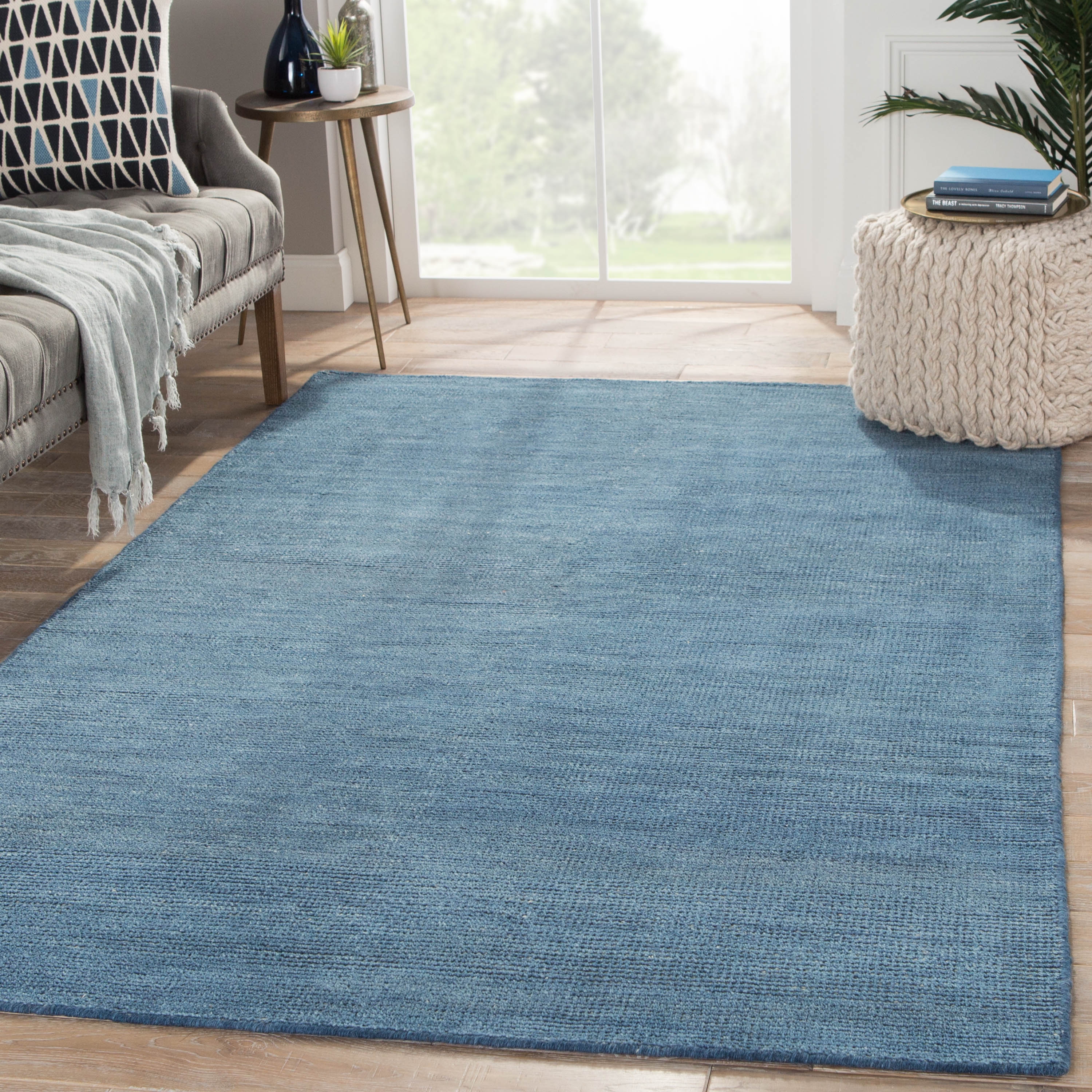 Paramount Hand-Knotted Solid Indigo/ White Area Rug, 5' X 8' - Image 4