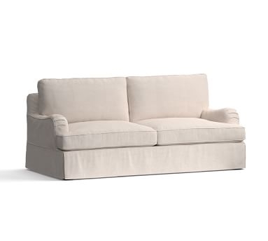 PB English Arm Sofa Slipcover, Box Edge, Twill White - Image 3
