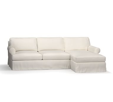Townsend Roll Arm Left Chaise Sofa Sectional Slipcover, Denim Warm White - Image 0