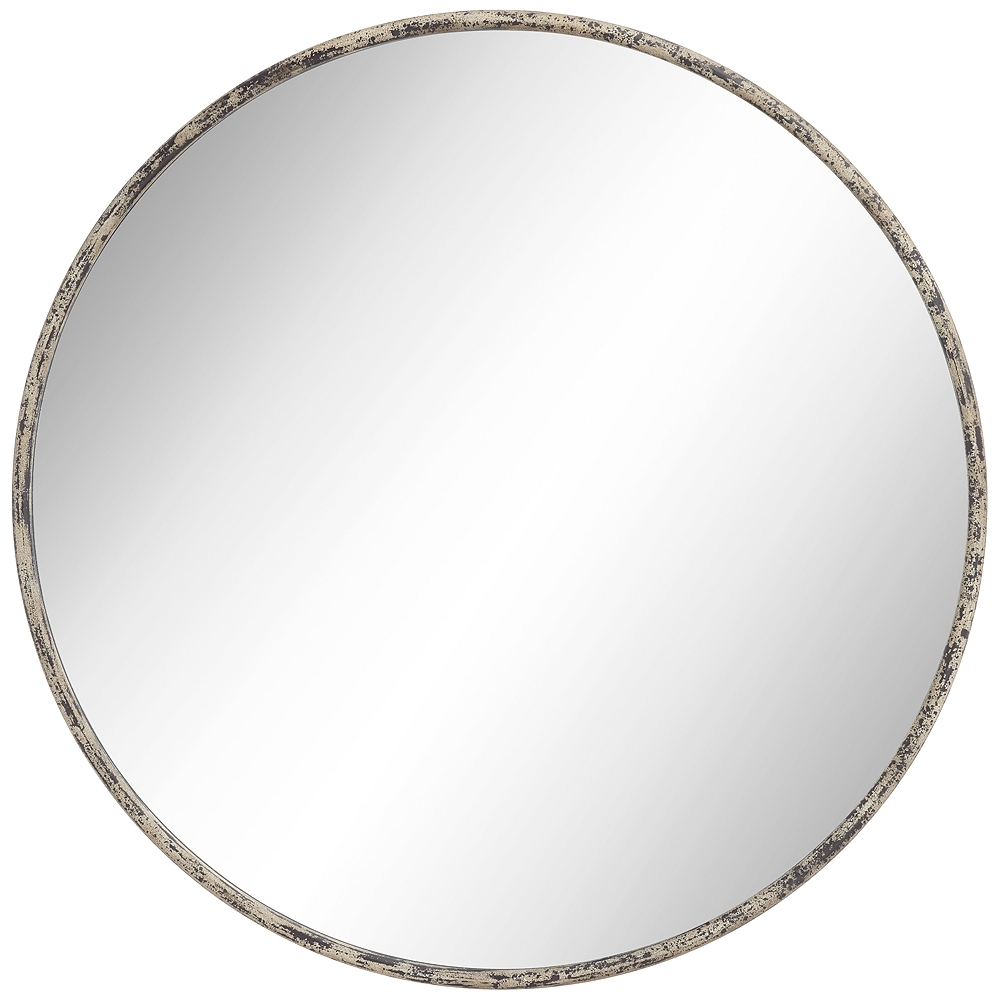 Caden 35 1/2" Round Distressed Black Wall Mirror - Style # 70T42 - Image 0