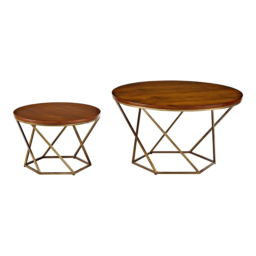 Geometric Walnut Top Gold 2-Piece Nesting Coffee Table Set - Style # 24W46 - Image 0