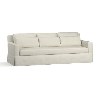 York Square Arm Deep Seat Grand Sofa 95" 3x1 Slipcover, Premium Performance Basketweave Pebble - Image 0