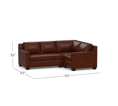 York Square Arm Leather Left Arm 3-Piece Corner Sectional with Bench Cushion, Polyester Wrapped Cushions, Leather Statesville Molasses - Image 1