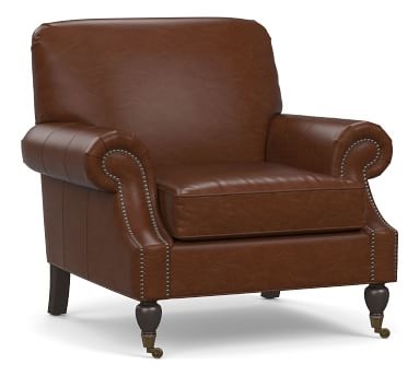 Brooklyn Leather Armchair, Polyester Wrapped Cushions, Signature Chalk - Image 1