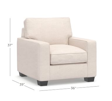 PB Comfort Square Arm Upholstered Armchair 36", Box Edge Memory Foam Cushions, Textured Twill Light Gray - Image 4
