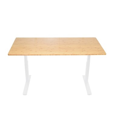 Belpre Height Adjustable Standing Desk, Natural Bamboo White Frame - Image 0