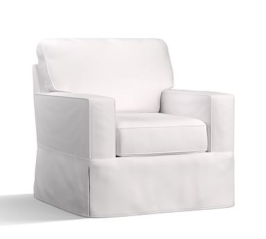 Buchanan Square Arm Slipcovered Armchair, Polyester Wrapped Cushions, Twill White - Image 0