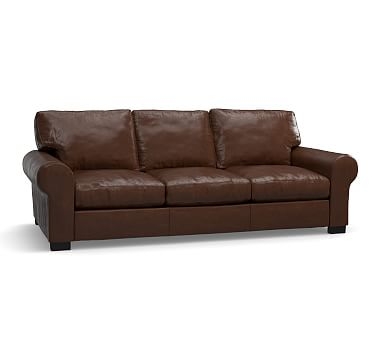 Turner Roll Arm Leather Sofa 3-Seater 91", Down Blend Wrapped Cushions, Legacy Chocolate - Image 2