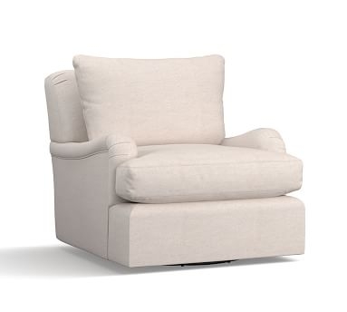 Carlisle Upholstered Swivel Armchair, Polyester Wrapped Cushions, P Performance Heathered Basketweave, Chambray - Image 2