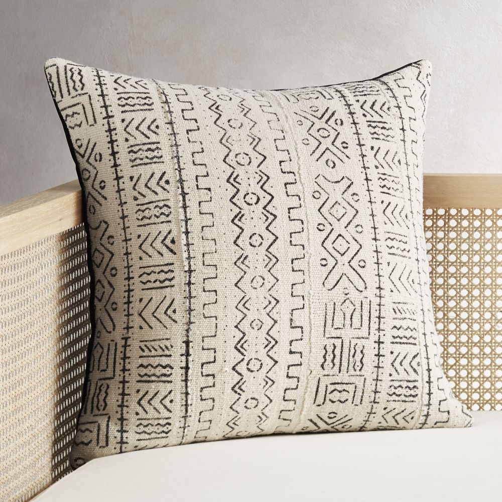 "20"" White Mudcloth Pillow with Feather-Down Insert" - Image 0