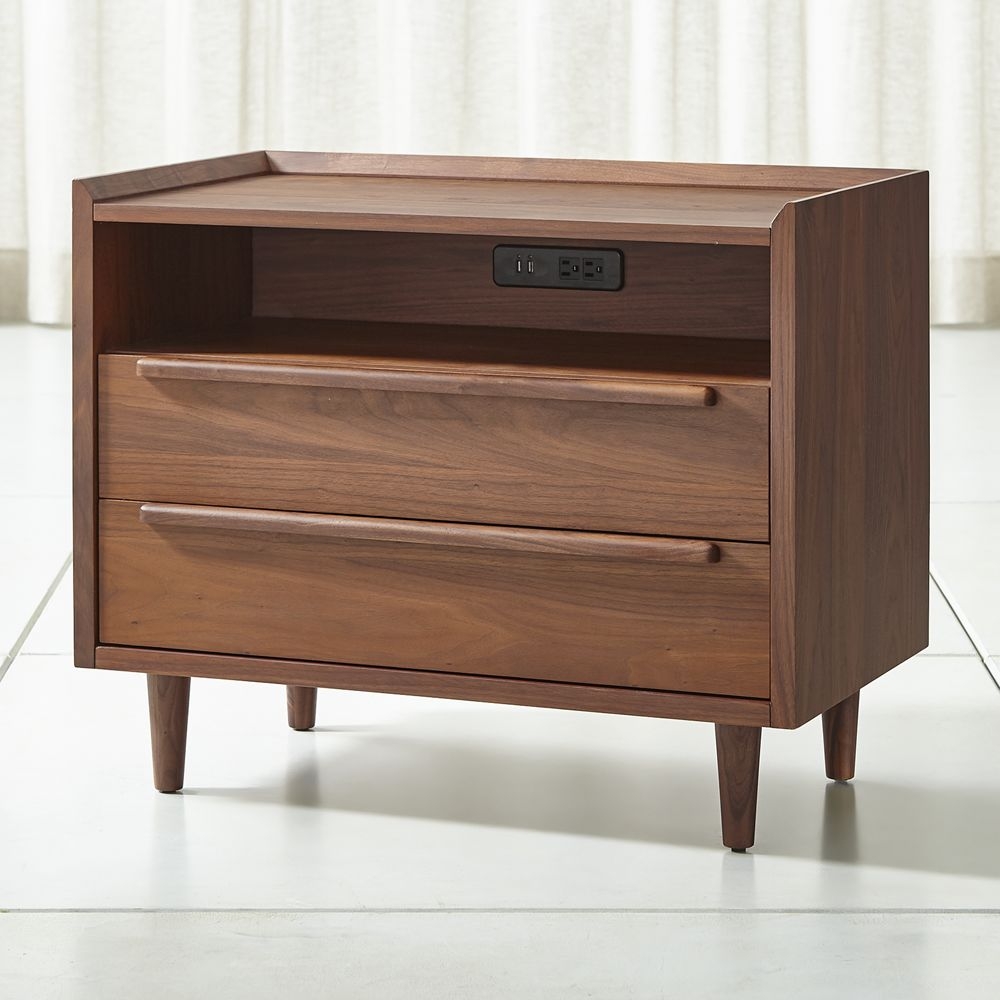 Tate 2-Drawer Midcentury Nightstand with Power Outlet, Restock in early May, 2022. - Image 0