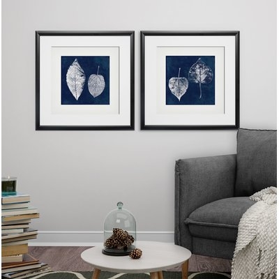 'Cyanotype Ash Leaves' 2 Piece Framed Graphic Art Print Set - Image 0
