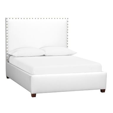 Raleigh Square Nailhead Upholstered Bed, Queen, Performance Everyday Velvet White - Image 0