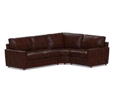 Pearce Square Arm Leather Left Arm 3-Piece Wedge Sectional, Polyester Wrapped Cushions, Leather Legacy Tobacco - Image 0
