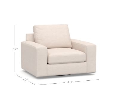 Big Sur Square Arm Upholstered Swivel Armchair, Down Blend Wrapped Cushions, Performance Slub Cotton White - Image 1
