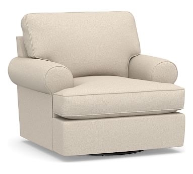 Buchanan Roll Arm Upholstered Swivel Armchair, Polyester Wrapped Cushions, Textured Twill Khaki - Image 0