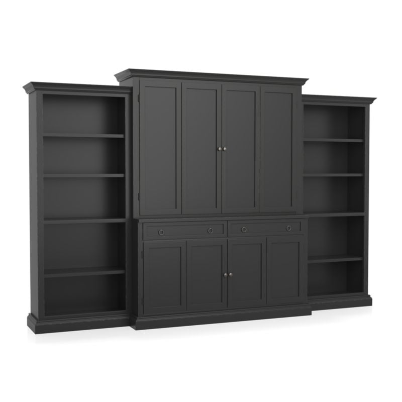 Cameo 4-Piece Bruno Black Open Bookcase Entertainment Center - Image 1