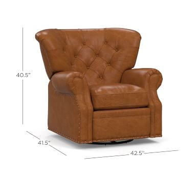 Lansing Tufted Leather Swivel Recliner, Polyester Wrapped Cushions, Leather Vintage Midnight - Image 3