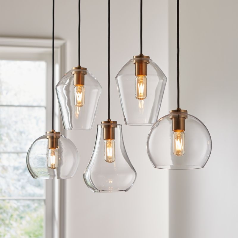 Arren Brass 5-Light Linear Pendant with Mixed Clear Glass Shades - Image 1