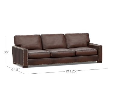 Turner Square Arm Leather Grand Sofa 103.5" with Bronze Nailheads, Down Blend Wrapped Cushions, Burnished Saddle - Image 3