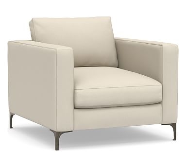 Jake Upholstered Armchair with Bronze Legs, Polyester Wrapped Cushions, Performance Brushed Basketweave Ivory - Image 2