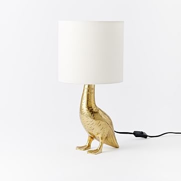 Rachel Kozlowski Table Lamp, Mallard Duck, Antique Brass/White Linen - Image 0
