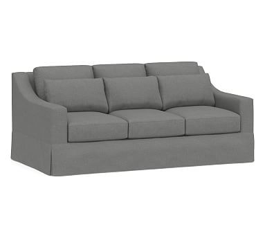 York Slope Arm Slipcovered Deep Seat Sofa 81" 3-Seater, Down Blend Wrapped Cushions, Basketweave Slub Charcoal - Image 2