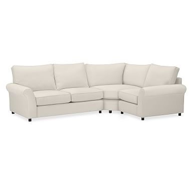 PB Comfort Roll Arm Upholstered Right 3-Piece Wedge Sectional, Box Edge, Memory Foam Cushions, Twill Cream - Image 0