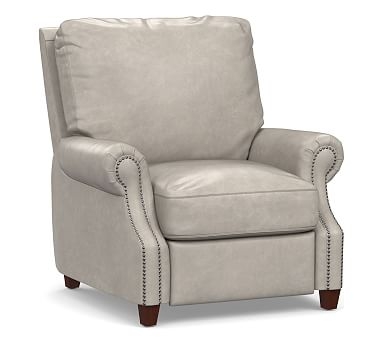 James Leather Recliner, Down Blend Wrapped Cushions, Statesville Pebble - Image 1