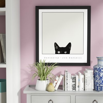 'Curiosity Black Cat' Framed Graphic Art Print Poster - Image 0
