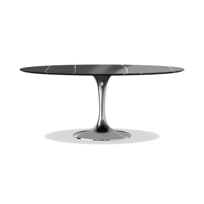 Tulip Pedestal Dining Table, Oval, Polished Nickel Base, Black Marble Top - Image 0