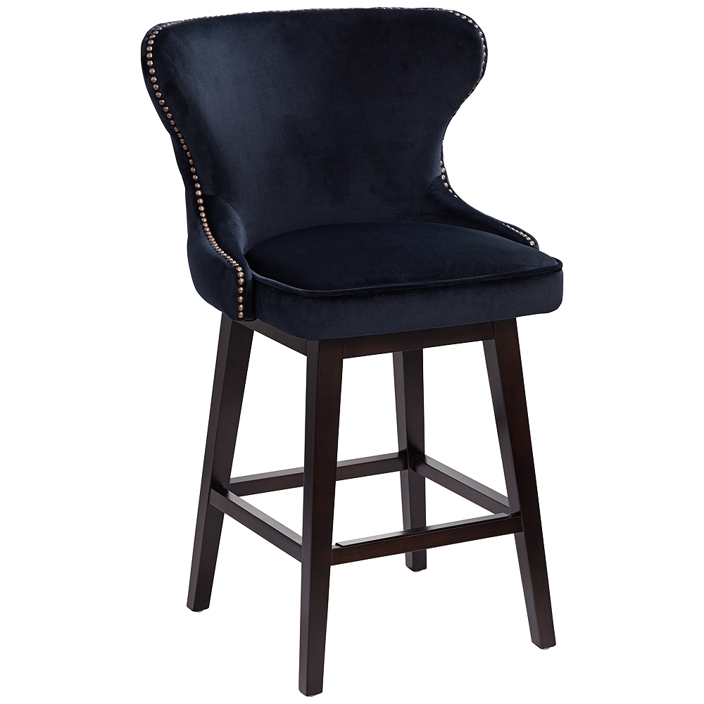 Ariana 25 1/2" Brass Trimmed Navy Blue  Swivel Counter Stool - Style # 59N28 - Image 0