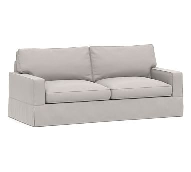 PB Comfort Square Arm Slipcovered Grand Sofa 89", Box Edge Memory Foam Cushions, Microsuede Dove Gray - Image 0