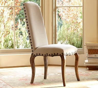 Calais Leather Dining Side Chair with Seadrift Frame, Statesville Pebble - Image 0