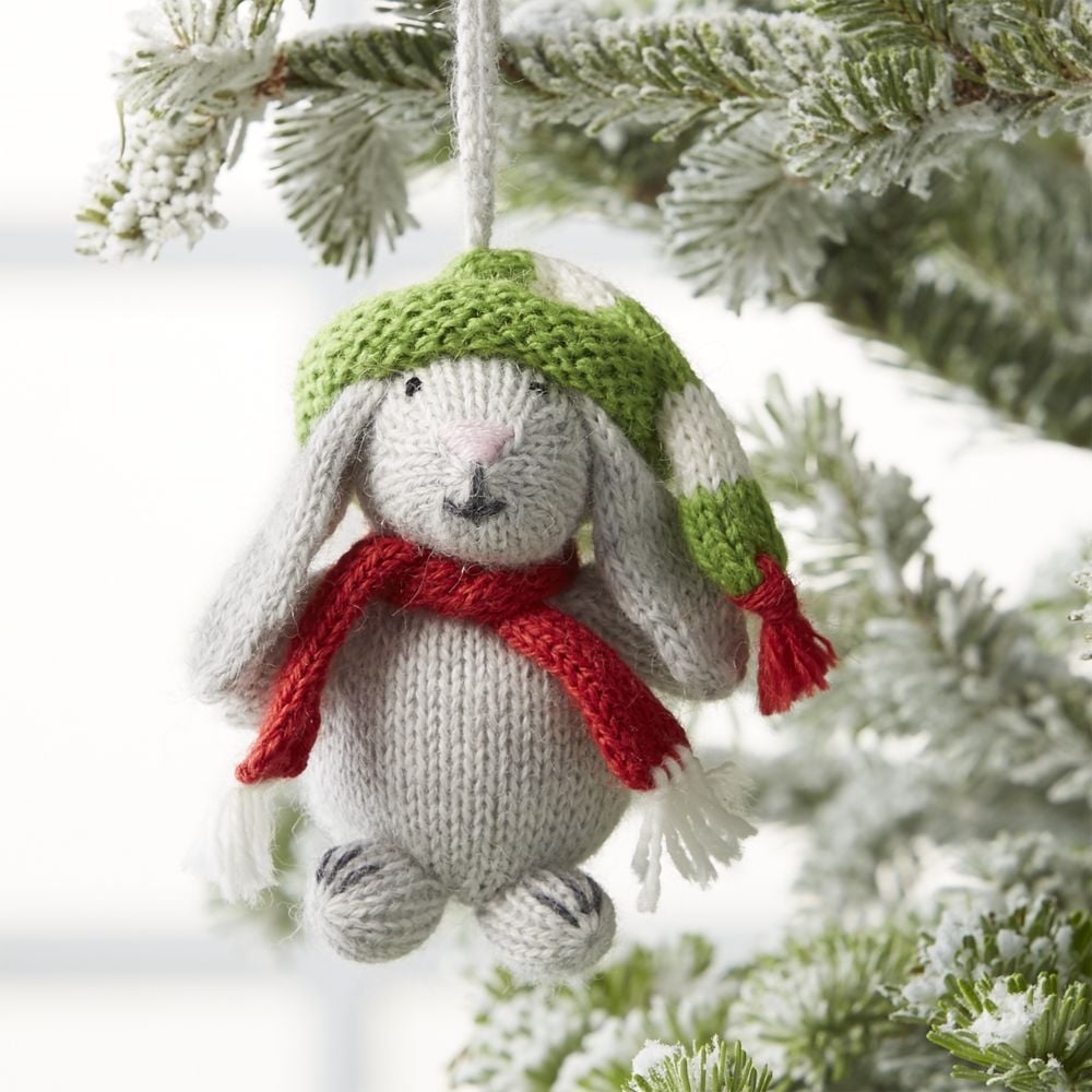 Alpaca Grey Bunny with Hat and Scarf Christmas Tree Ornament - Image 0