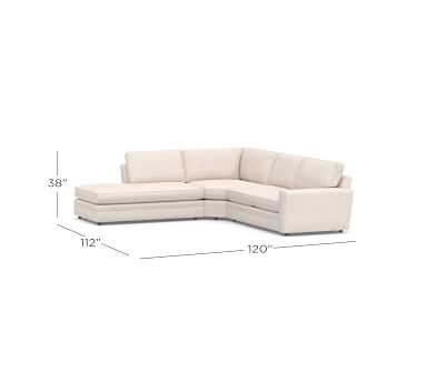 Pearce Square Arm Upholstered Left 3-Piece Bumper Wedge Sectional, Down Blend Wrapped Cushions, Belgian Linen Light Gray. 120" wide x 112" deep x 40" deep x 38" high - Image 1