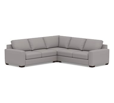 Big Sur Square Arm Upholstered 3-Piece L-Shaped Corner Sectional, Down Blend Wrapped Cushions, Performance Twill Metal Gray - Image 0