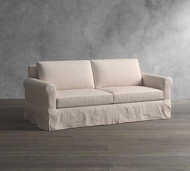 York Roll Arm Slipcovered Sofa 82.5", Down Blend Wrapped Cushions, Basketweave Slub Ash - Image 1