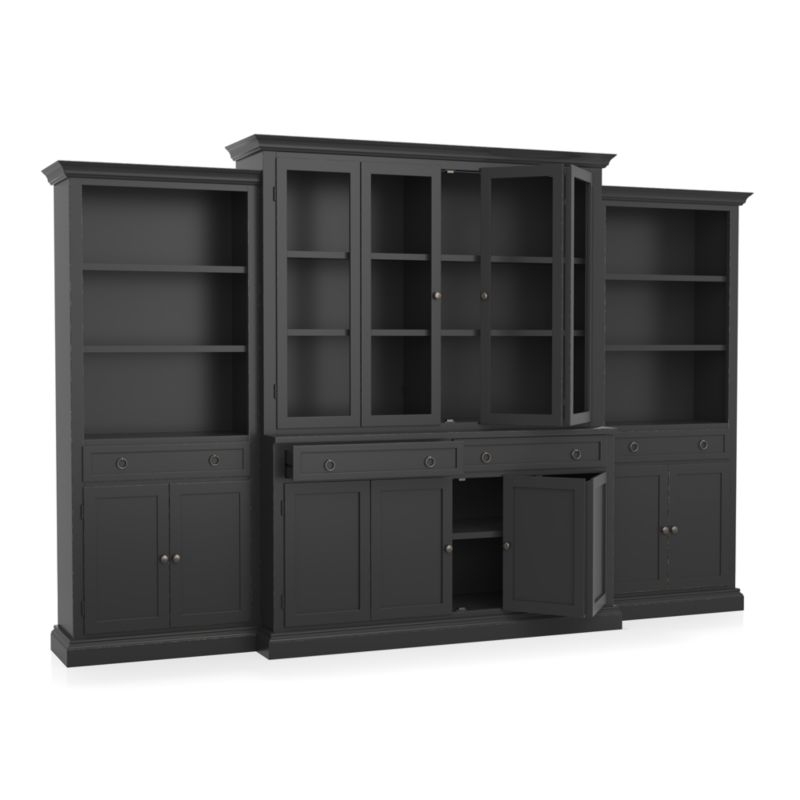Cameo 4-Piece Modular Bruno Black Glass Door Wall Unit with Storage Bookcases - Image 3