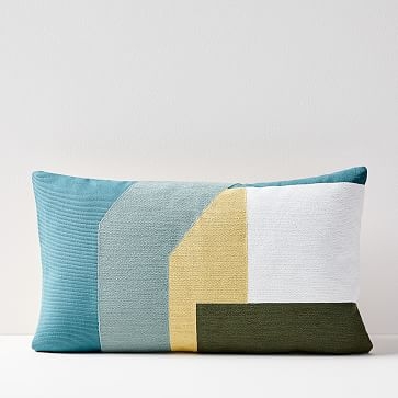 Corded Geo Block Pillow Cover, Mineral Blue, 12"x21" - Image 0