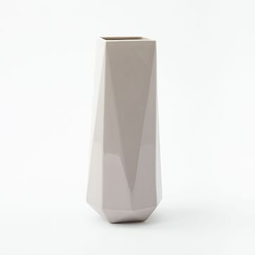 Faceted Porcelain Vase, 12", Dark Grey - Image 0