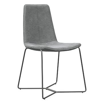Slope Dining Chair, Charcoal Leg, Distressed Velvet, Metal, Charcoal - Image 0