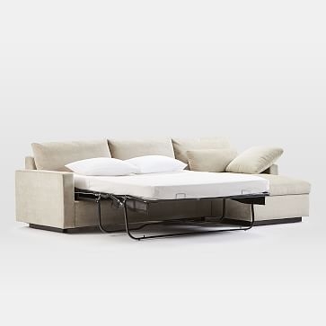 Harmony Left Arm Sleeper Sectional w/ Storage, Distressed Velvet, Light Taupe, Down Blend - Image 3