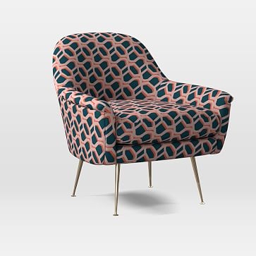 Phoebe Midcentury Chair, Poly, Modern Caning, Pink Stone, Brass - Image 0