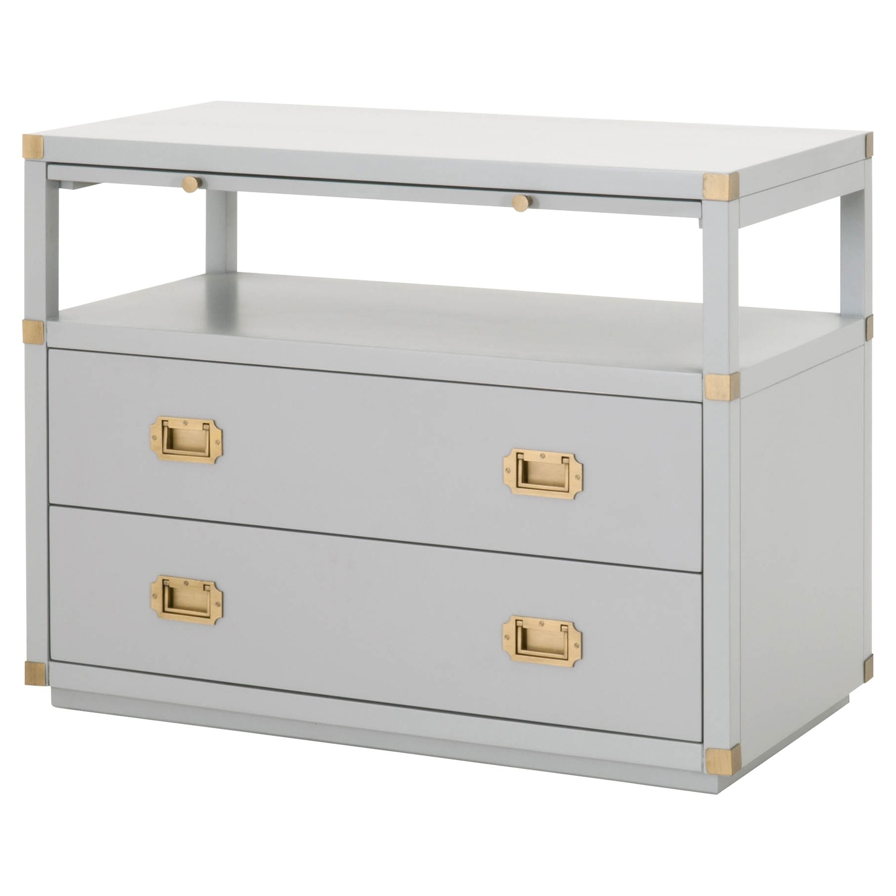 Bobby Modern Classic 2-Drawer Brushed Gold Pulls Dove Grey Nightstand - Image 0