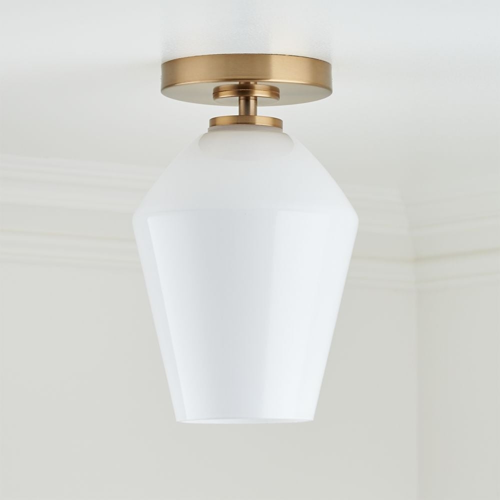 Arren Brass Flush Mount Light with Milk Angled Shade - Image 0