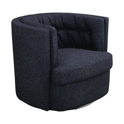 Recessed-Arm Tufted Swivel Chair Dark Blue - Image 0