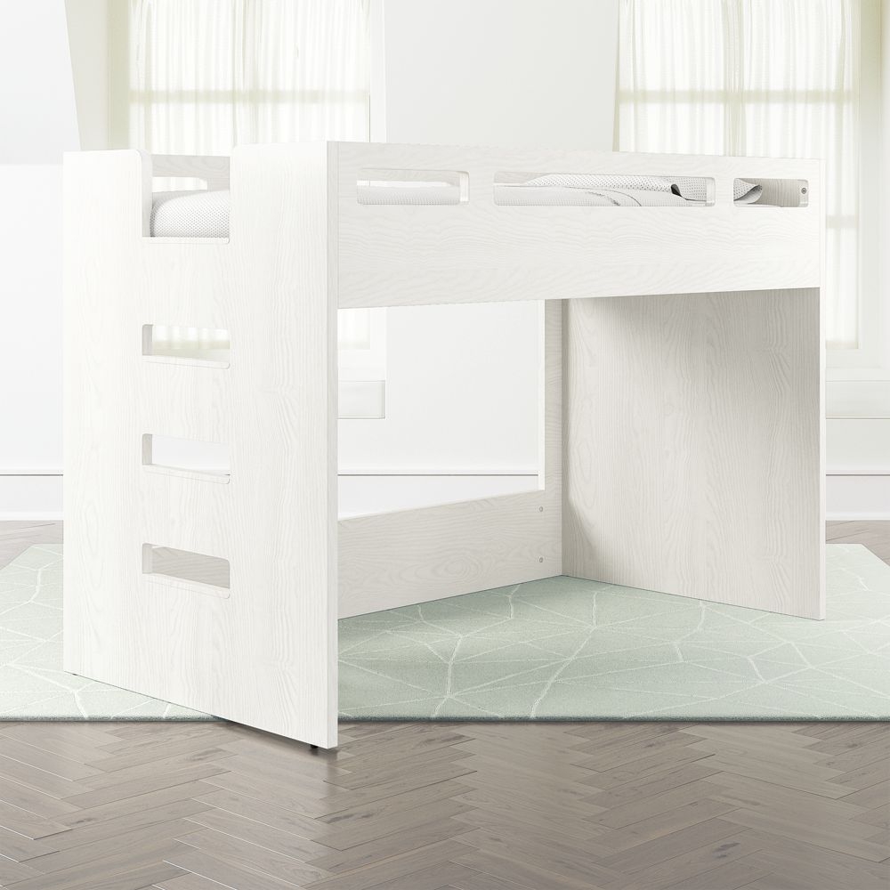 Abridged White Glaze Wood Low Kids Twin Loft Bed with Left Ladder - Image 0