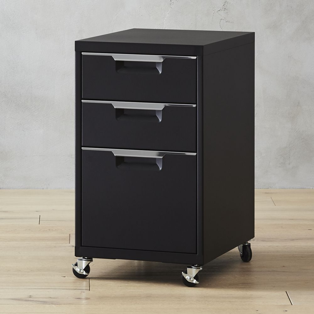 TPS Black Metal 3-Drawer File Cabinet on Wheels - Image 0
